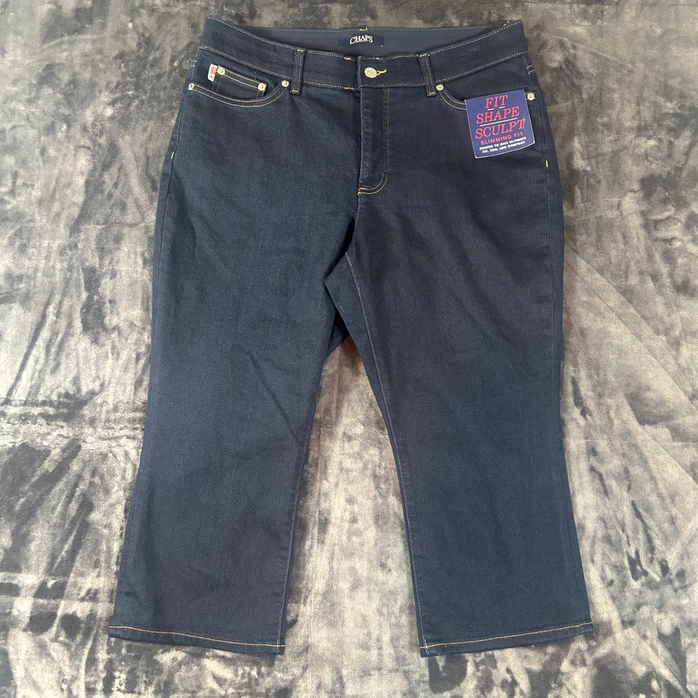 Chaps Cropped Jeans Womens 14‎ Dark Blue Slimming Fit Shape Sculpt Denim